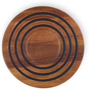 imageLe Creuset Magnetic Wooden Trivet Acacia Wood with Black Silicone Rings