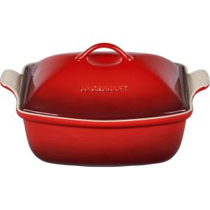 imageLe Creuset Heritage Stoneware Deep Baker with Lid 45 qt WhiteCerise