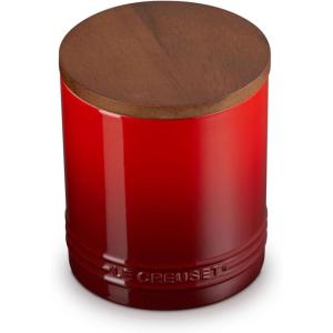 imageLe Creuset Signature Salt Cellar and Storage Canister with Wood Lid 12 qt WhiteCerise