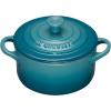 imageLe Creuset Stoneware Set of 4 Mini Cocottes with Cookbook 8 oz each CeriseCaribbean