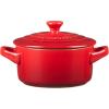 imageLe Creuset Stoneware Set of 4 Mini Cocottes with Cookbook 8 oz each CeriseCerise