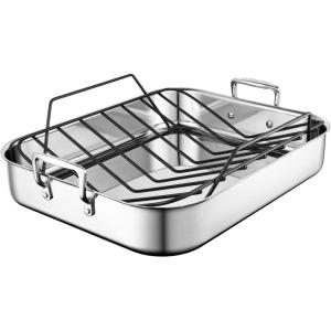 imageLe Creuset Stainless Steel Roasting Pan with Nonstick Rack 1625quot x 1325quot LargeLarge