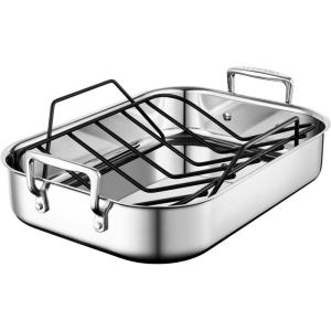 imageLe Creuset Stainless Steel Roasting Pan with Nonstick Rack 1625quot x 1325quot LargeMedium