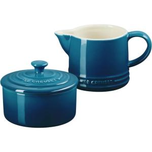 imageLe Creuset Stoneware Signature Sea Salt Cream ampamp Sugar Set Cream 300 ml Sugar 8ozDeep Teal