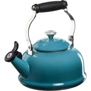 imageLe Creuset Enamel On Steel Whistling Tea Kettle with Metal Finishes 17 qt FlameCaribbean