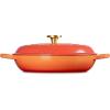 imageLe Creuset Enameled Cast Iron Signature Oval Dutch Oven 675 qt Flamme Doree with Crucible Knob35 Quarts