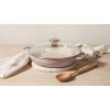 imageLe Creuset Enameled Cast Iron Signature Round Braiser with Glass Lid 225 qt Peche with Light Gold KnobCaribbean