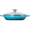 imageLe Creuset Enameled Cast Iron Signature Round Braiser with Glass Lid 225 qt Peche with Light Gold KnobCaribbean