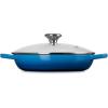 imageLe Creuset Enameled Cast Iron Signature Round Braiser with Glass Lid 225 qt Peche with Light Gold KnobMarseille