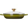 imageLe Creuset Enameled Cast Iron Signature Round Braiser with Glass Lid 225 qt Peche with Light Gold KnobOlive