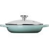imageLe Creuset Enameled Cast Iron Signature Round Braiser with Glass Lid 225 qt Peche with Light Gold KnobSea Salt