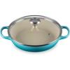 imageLe Creuset Enameled Cast Iron Signature Round Braiser with Glass Lid 225 qt Peche with Light Gold KnobCaribbean