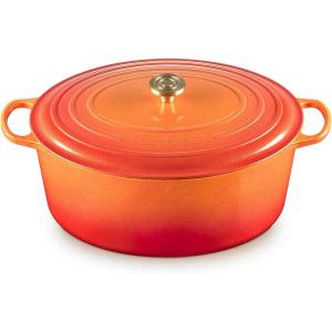 imageLe Creuset Enameled Cast Iron Signature Oval Dutch Oven 675 qt Flamme Doree with Crucible Knob155 qt