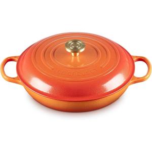imageLe Creuset Enameled Cast Iron Signature Oval Dutch Oven 675 qt Flamme Doree with Crucible Knob35 Quarts