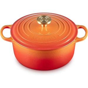 imageLe Creuset Enameled Cast Iron Signature Oval Dutch Oven 675 qt Flamme Doree with Crucible Knob45 Quarts