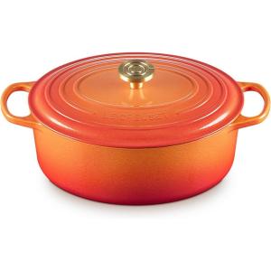 imageLe Creuset Enameled Cast Iron Signature Oval Dutch Oven 675 qt Flamme Doree with Crucible Knob675 qt