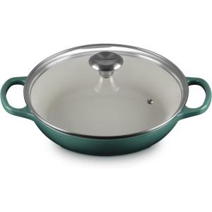 imageLe Creuset Enameled Cast Iron Signature Round Braiser with Glass Lid 225 qt Peche with Light Gold KnobArtichaut
