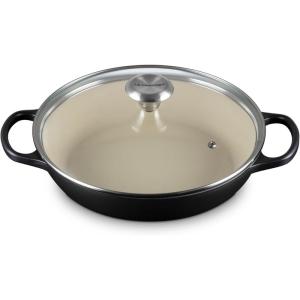 imageLe Creuset Enameled Cast Iron Signature Round Braiser with Glass Lid 225 qt Peche with Light Gold KnobLicorice