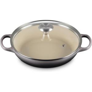 imageLe Creuset Enameled Cast Iron Signature Round Braiser with Glass Lid 225 qt Peche with Light Gold KnobOyster