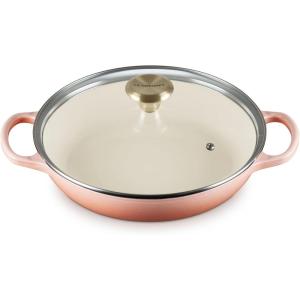 imageLe Creuset Enameled Cast Iron Signature Round Braiser with Glass Lid 225 qt Peche with Light Gold KnobPeche