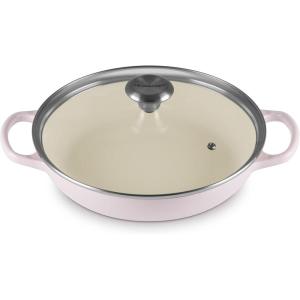 imageLe Creuset Enameled Cast Iron Signature Round Braiser with Glass Lid 225 qt Peche with Light Gold KnobShallot