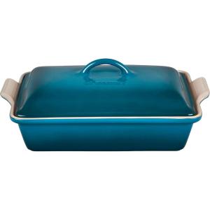 imageLe Creuset Stoneware Heritage Covered Rectangular Casserole 4 qt 12quot x 9quot CaribbeanDeep Teal