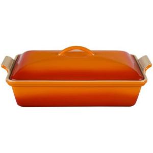 imageLe Creuset Stoneware Heritage Covered Rectangular Casserole 4 qt 12quot x 9quot CaribbeanFlame