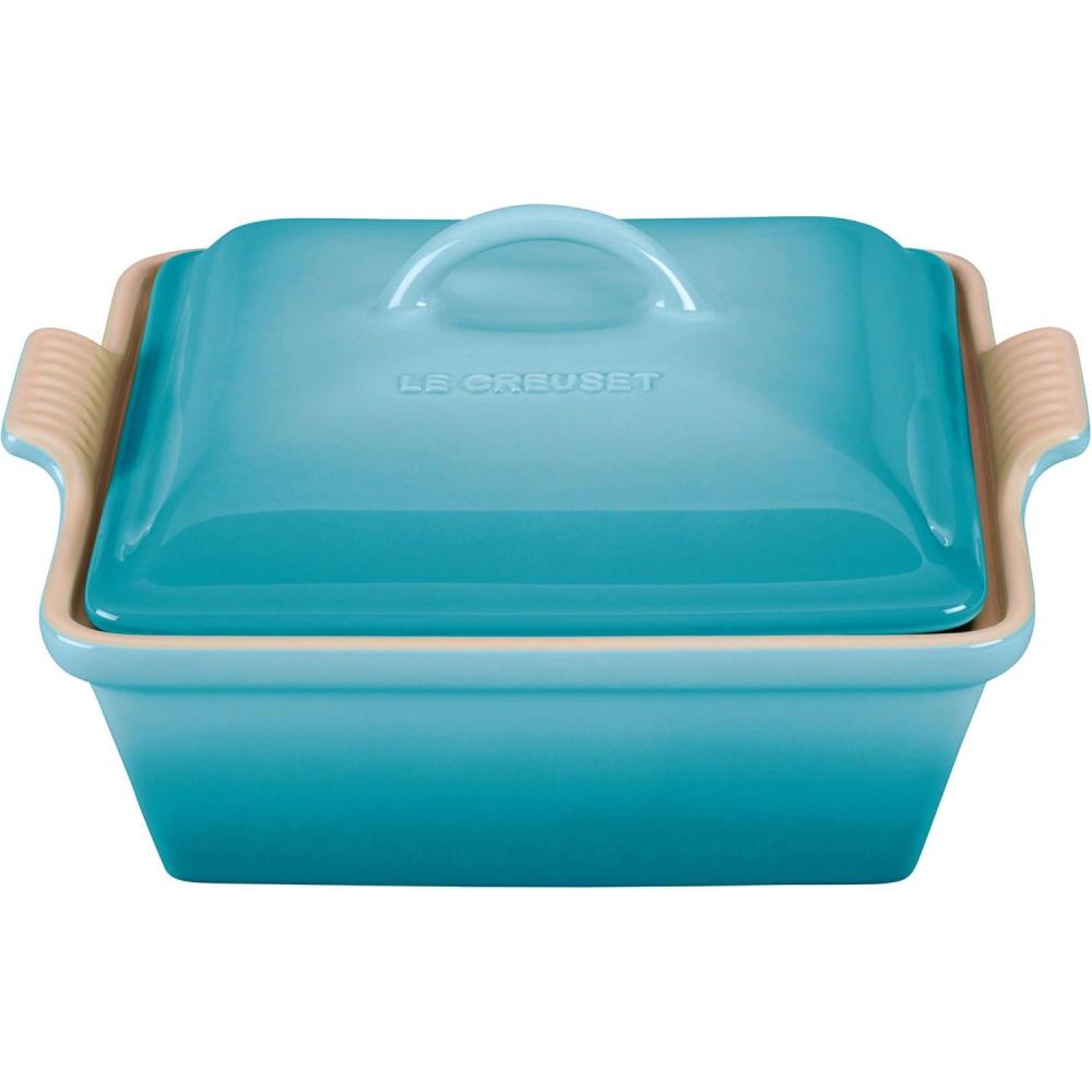 imageLe Creuset Stoneware Heritage Shallow Square Casserole 2qt 9quot LicoriceCaribbean