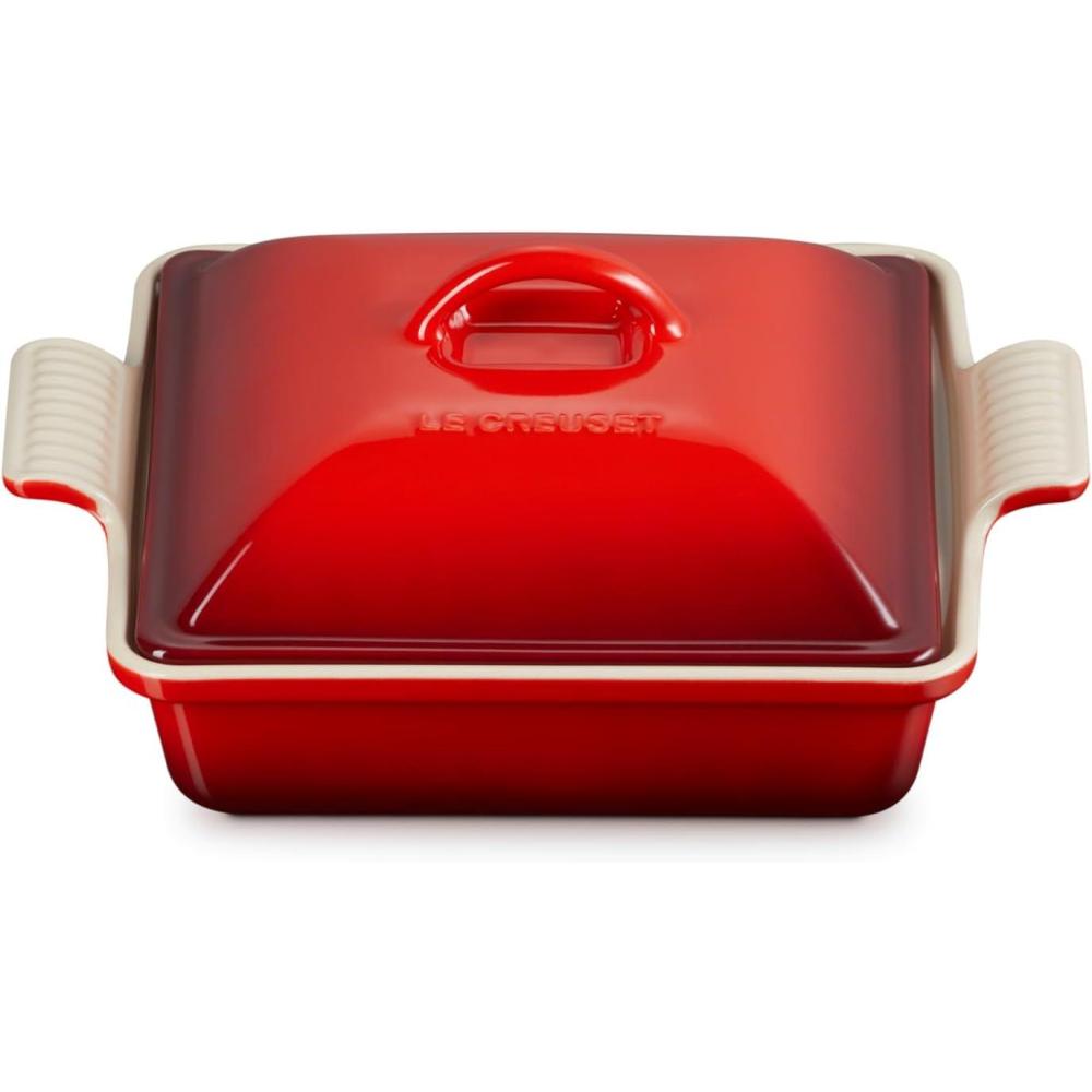 imageLe Creuset Stoneware Heritage Shallow Square Casserole 2qt 9quot LicoriceCerise