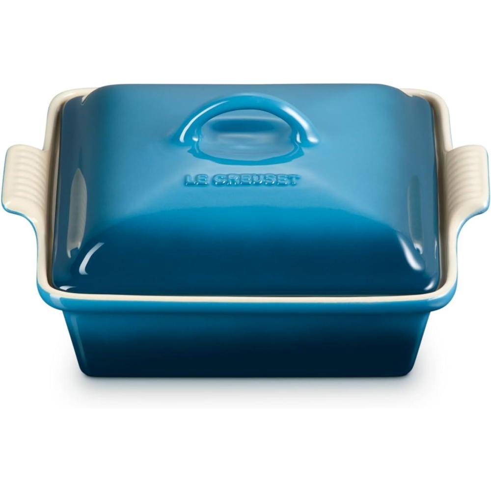 imageLe Creuset Stoneware Heritage Shallow Square Casserole 2qt 9quot LicoriceDeep Teal