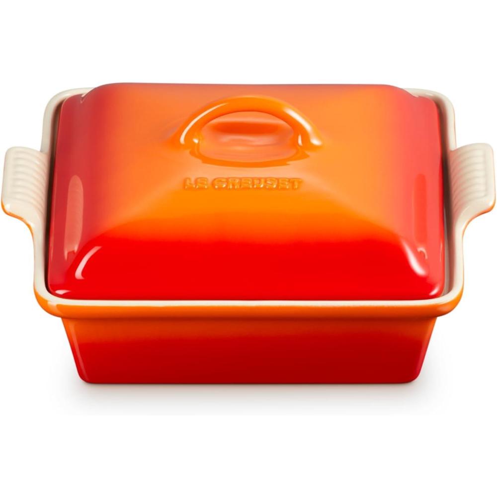 imageLe Creuset Stoneware Heritage Shallow Square Casserole 2qt 9quot LicoriceFlame
