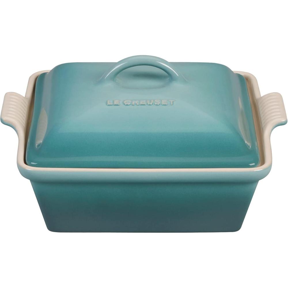 imageLe Creuset Stoneware Heritage Shallow Square Casserole 2qt 9quot LicoriceSea Salt
