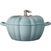 imageLe Creuset Enameled Cast Iron Figural Pumpkin Cocotte 4 qt Persimmon with Gold Figural KnobSea Salt