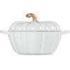 imageLe Creuset Enameled Cast Iron Figural Pumpkin Cocotte 4 qt Persimmon with Gold Figural KnobWhite