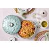 imageLe Creuset Signature Enameled Cast Iron Petal Braiser 225qt White wGold KnobCoastal Blue