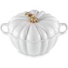 imageLe Creuset Enameled Cast Iron Figural Pumpkin Cocotte 4 qt Persimmon with Gold Figural KnobWhite