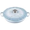 imageLe Creuset Signature Enameled Cast Iron Petal Braiser 225qt White wGold KnobCoastal Blue