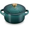 imageLe Creuset Stoneware Holly Collection Mini Round Cocotte 8 Oz Cerise with Gold KnobArtichaut