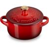 imageLe Creuset Stoneware Holly Collection Mini Round Cocotte 8 Oz Cerise with Gold KnobCerise