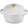 imageLe Creuset Stoneware Holly Collection Mini Round Cocotte 8 Oz Cerise with Gold KnobWhite
