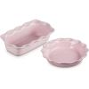 imageLe Creuset Stoneware Set of 2 9quot Heritage Fluted Pie and 9quot Fluted Loaf Dish WhiteChiffon Pink