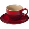 imageLe Creuset Stoneware Set of 2 Cappuccino Cups and Saucers  7 oz each WhiteRed