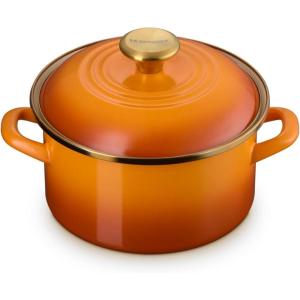 imageLe Creuset Enamel on Steel Traditional Stockpot 38 qt Persimmon with Gold Accents