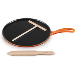 imageLe Creuset Enameled Cast Iron Crepe Pan with Rateau and Spatula 1075quot CeriseFlame