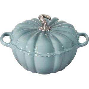 imageLe Creuset Enameled Cast Iron Figural Pumpkin Cocotte 4 qt Persimmon with Gold Figural KnobSea Salt
