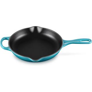 imageLe Creuset Enameled Cast Iron Signature Iron Handle Skillet 1025quot 134 qt WhiteCaribbean