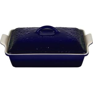 imageLe Creuset Olive Branch Collection Stoneware Heritage Covered Rectangular Casserole 4 qt Marseille with Embossed LidIndigo