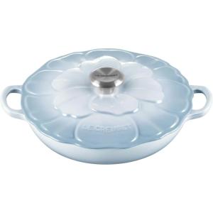 imageLe Creuset Signature Enameled Cast Iron Petal Braiser 225qt White wGold KnobCoastal Blue
