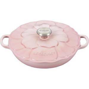 imageLe Creuset Signature Enameled Cast Iron Petal Braiser 225qt White wGold KnobShell Pink