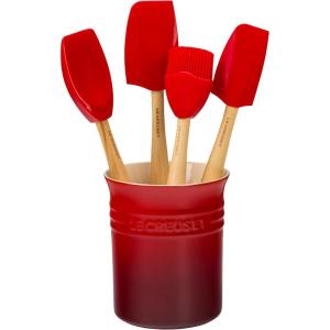 imageLe Creuset Silicone Craft Series Utensil Set with Stoneware Crock 5 pc CaribbeanCerise